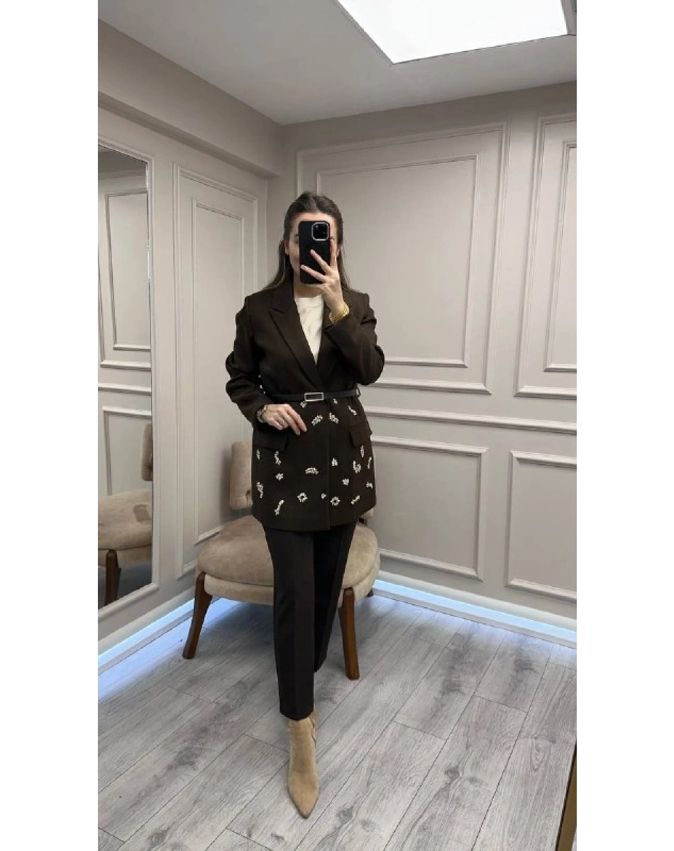 Ghisa 26KGSCKT3366 Kahve Taş Detaylı Ceket