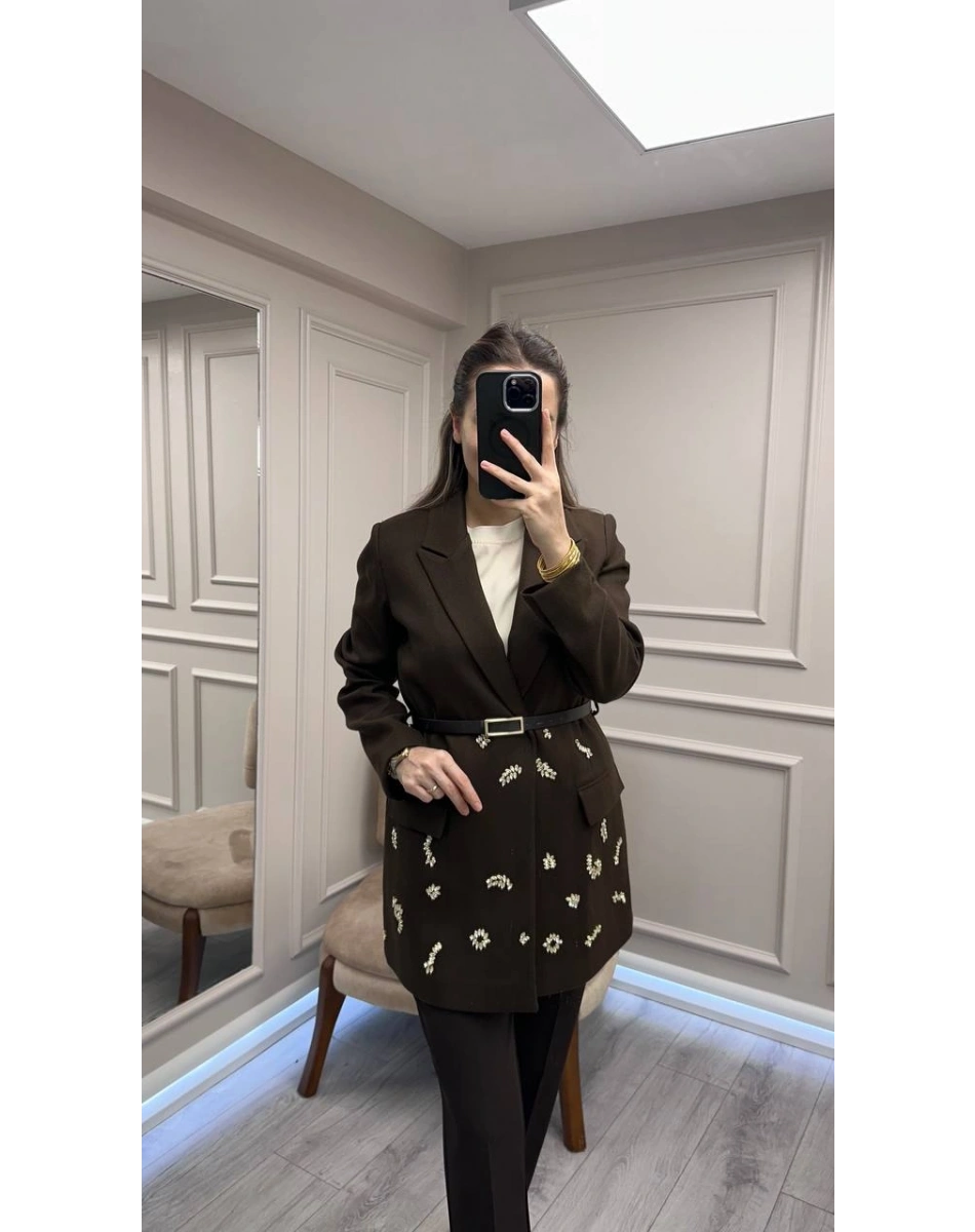 Ghisa 26KGSCKT3366 Kahve Taş Detaylı Ceket