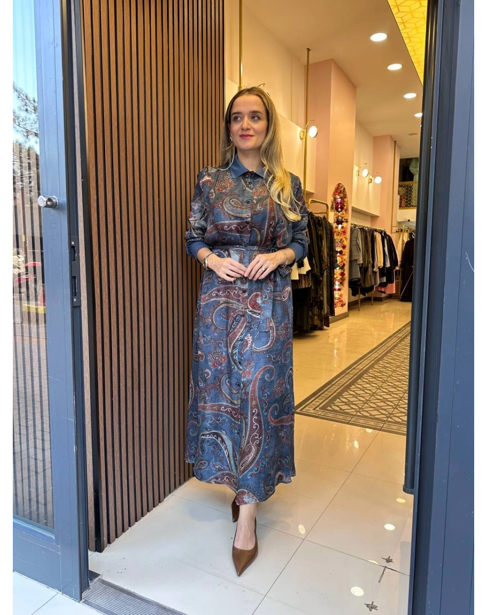 Ghisa 26KGSELB4085 Lacivert Beli Kuşaklı Elbise