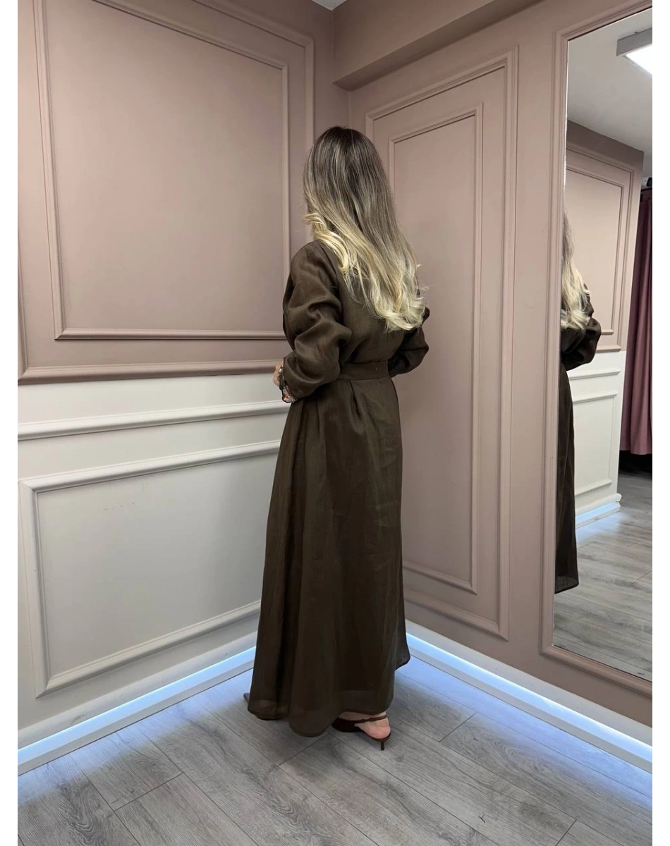 Ghisa 26KGSELB4091 Kahve Yaka Ve Bilek Kısmı Detaylı Elbise