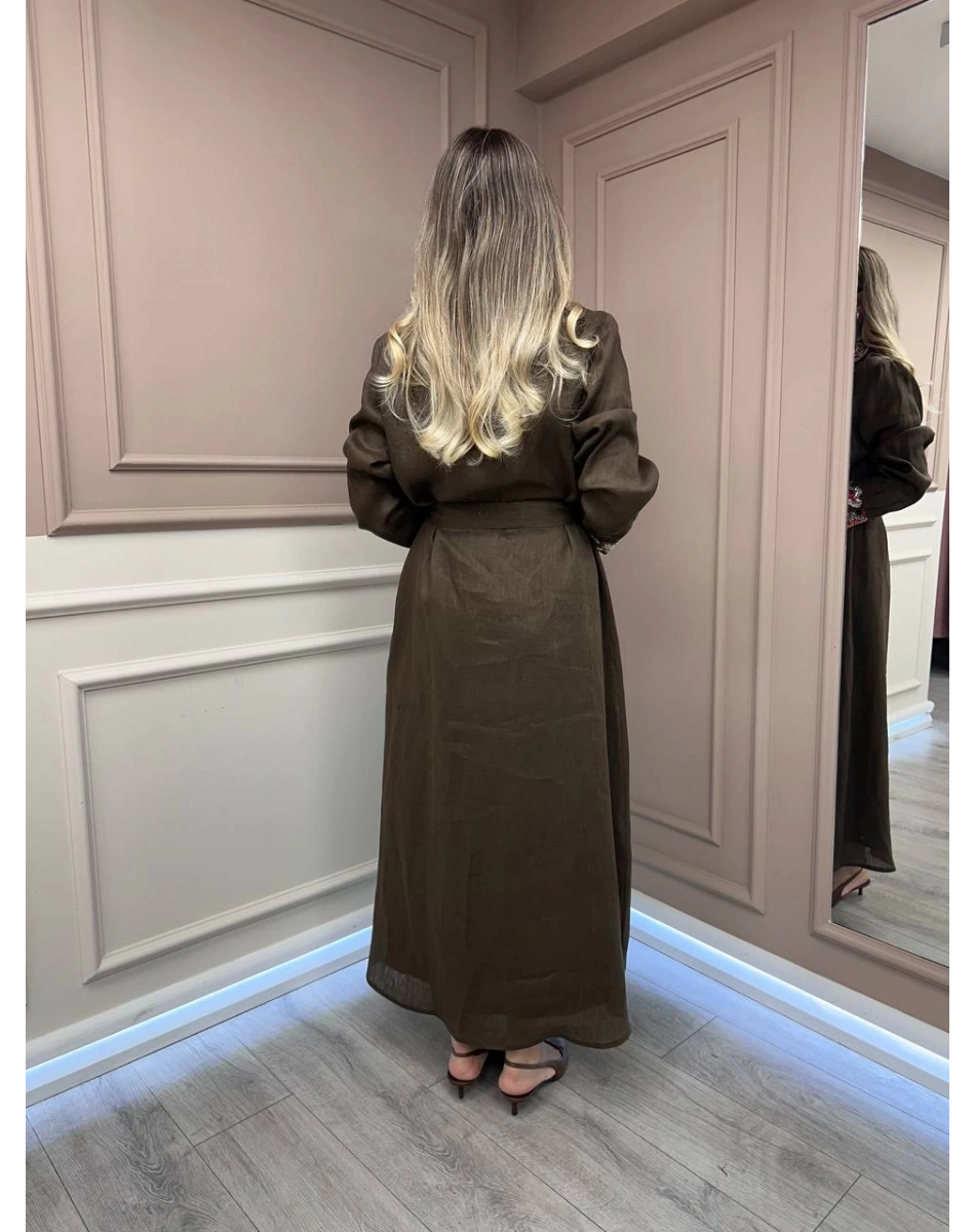 Ghisa 26KGSELB4091 Kahve Yaka Ve Bilek Kısmı Detaylı Elbise