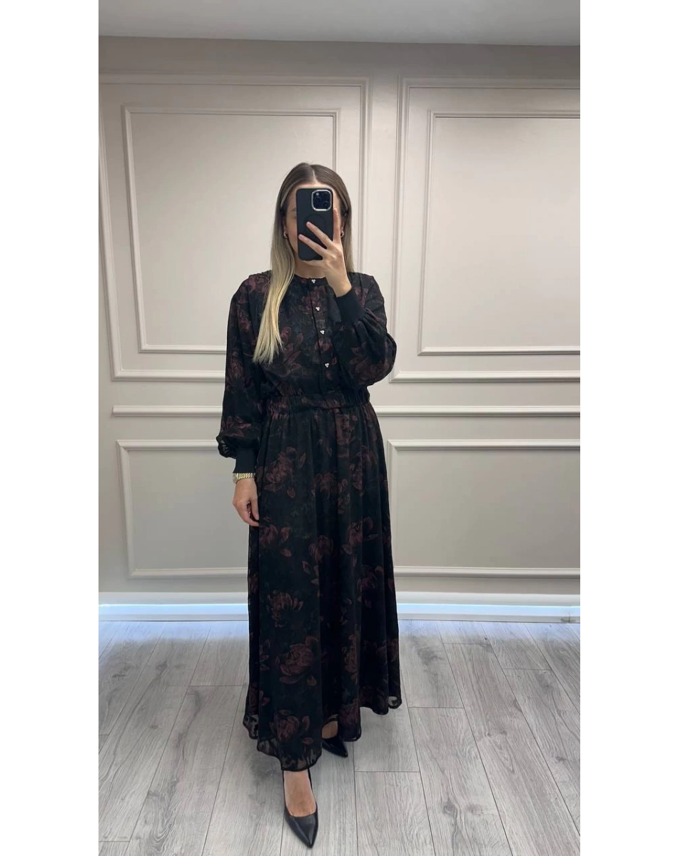 Ghisa 26KGSELB4104 Mürdüm Önü Düğmeli Elbise