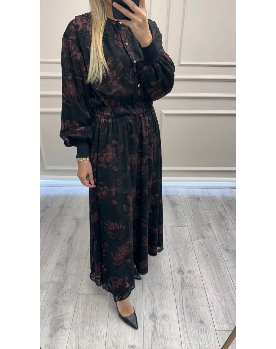 Ghisa 26KGSELB4104 Mürdüm Önü Düğmeli Elbise