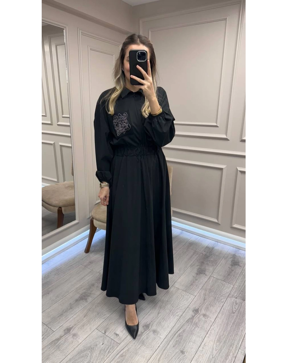 Ghisa 26KGSELB4176 Siyah Cebi Detaylı Elbise