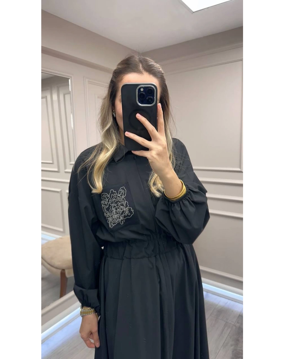 Ghisa 26KGSELB4176 Siyah Cebi Detaylı Elbise