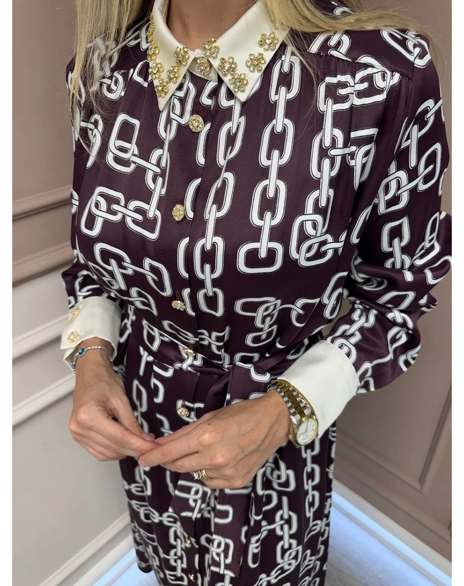 Ghisa 26KGSELB4925 Bordo Zincir Desenli Elbise