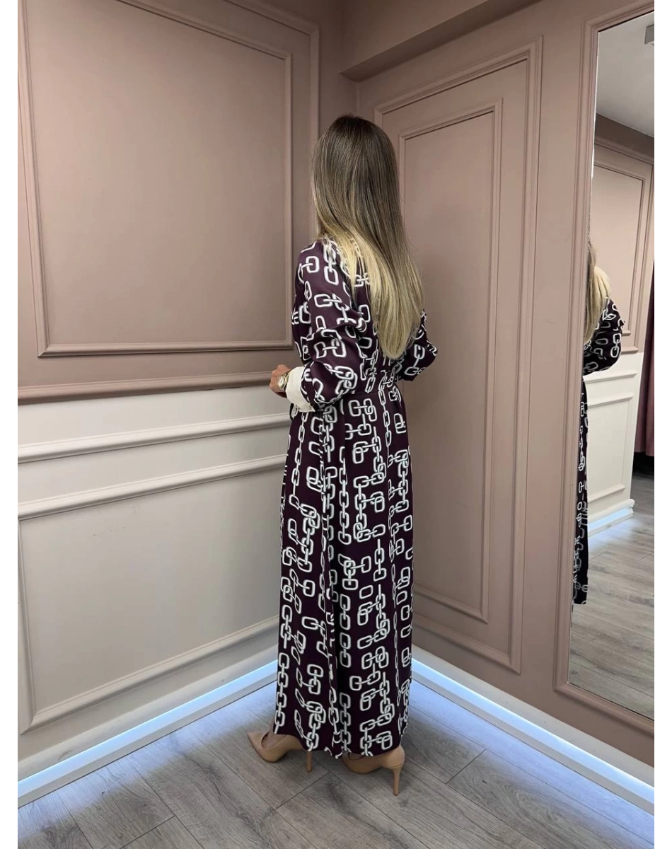 Ghisa 26KGSELB4925 Bordo Zincir Desenli Elbise