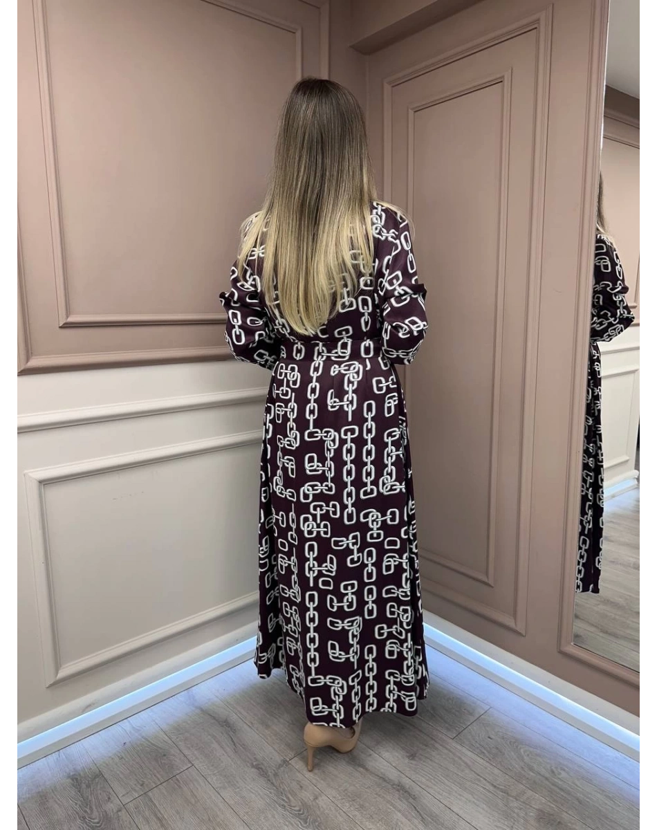 Ghisa 26KGSELB4925 Bordo Zincir Desenli Elbise