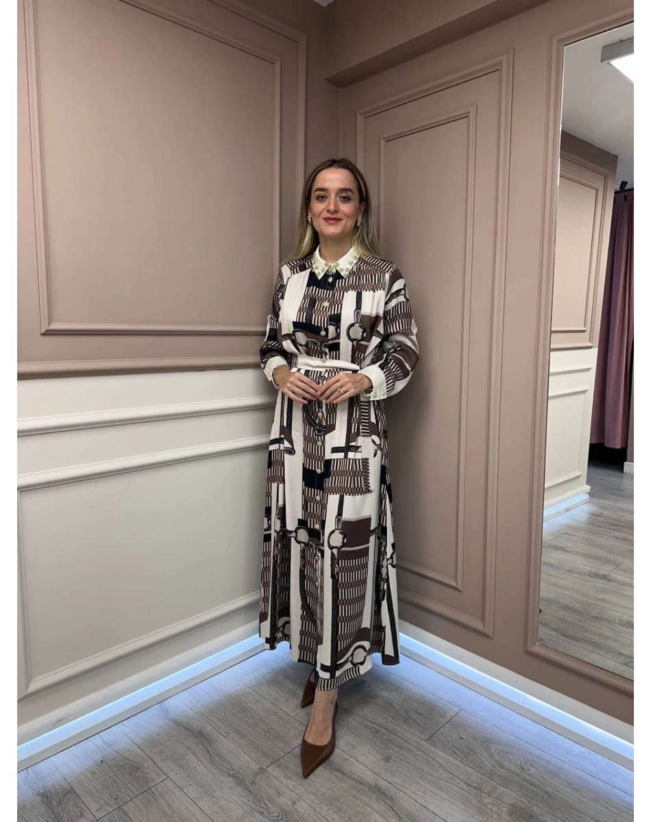 Ghisa 26KGSELB4925 Kahve Pano Desenli Elbise