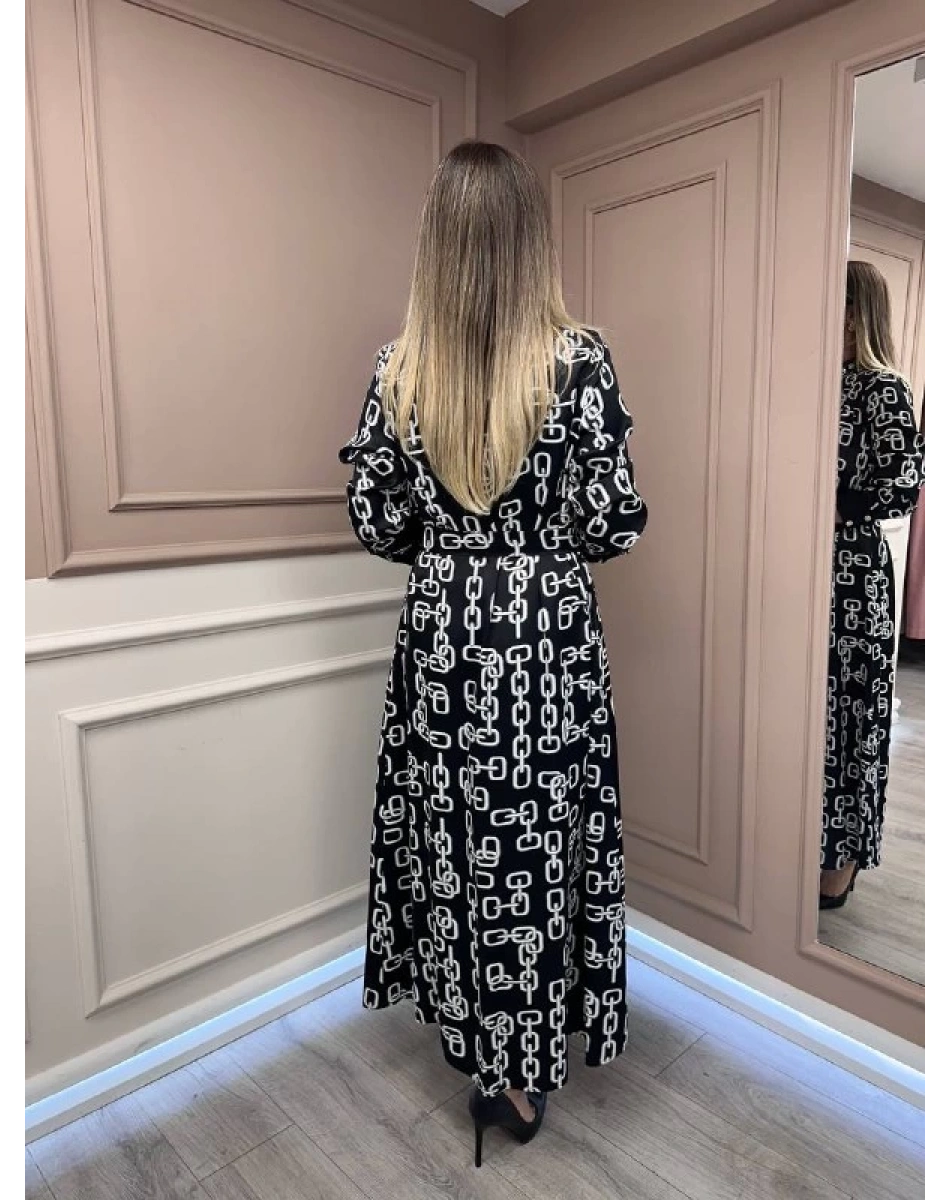 Ghisa 26KGSELB4925 Siyah Zincir Desenli Elbise