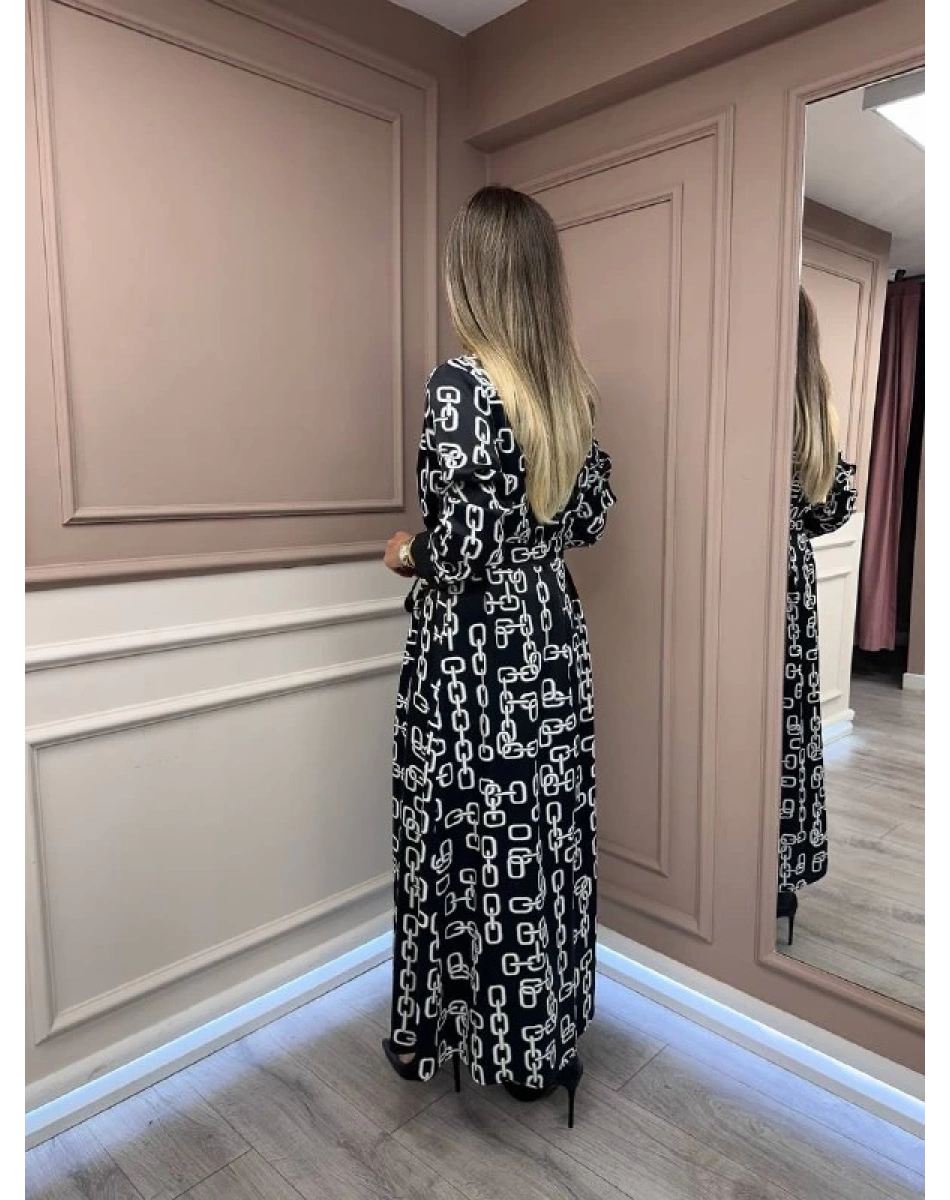 Ghisa 26KGSELB4925 Siyah Zincir Desenli Elbise