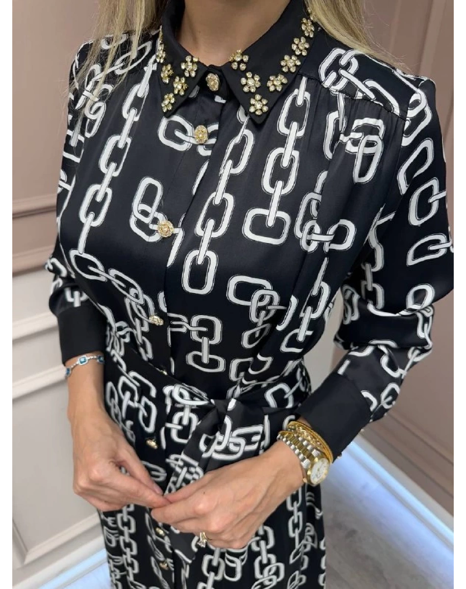 Ghisa 26KGSELB4925 Siyah Zincir Desenli Elbise