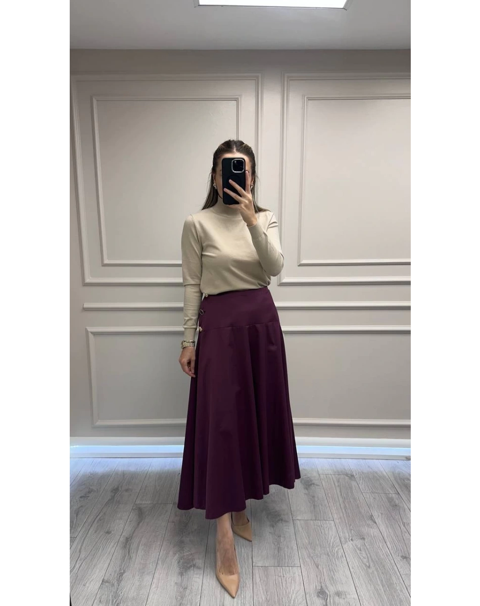 Ghisa 26KGSETK5362 Bordo Yanları Düğme Detaylı Etek