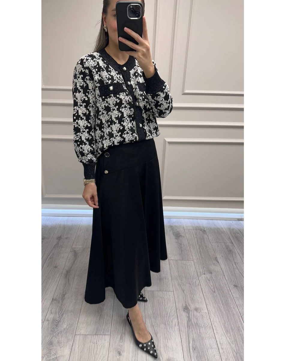 Ghisa 26KGSETK5362 Siyah Yanları Düğme Detaylı Etek