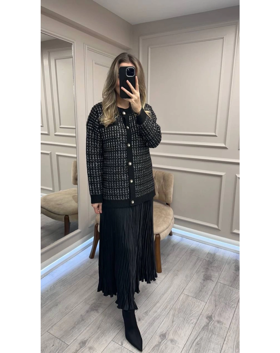 Ghisa 26KGSHRK3307 Siyah Cep Detaylı Hırka