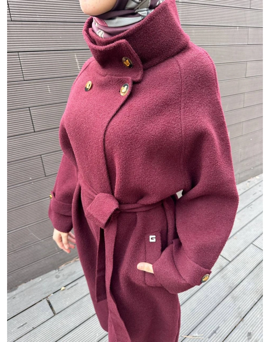 Ghisa 26KGSKBN6550 Mürdüm Anvelop Dik Yaka Kaban