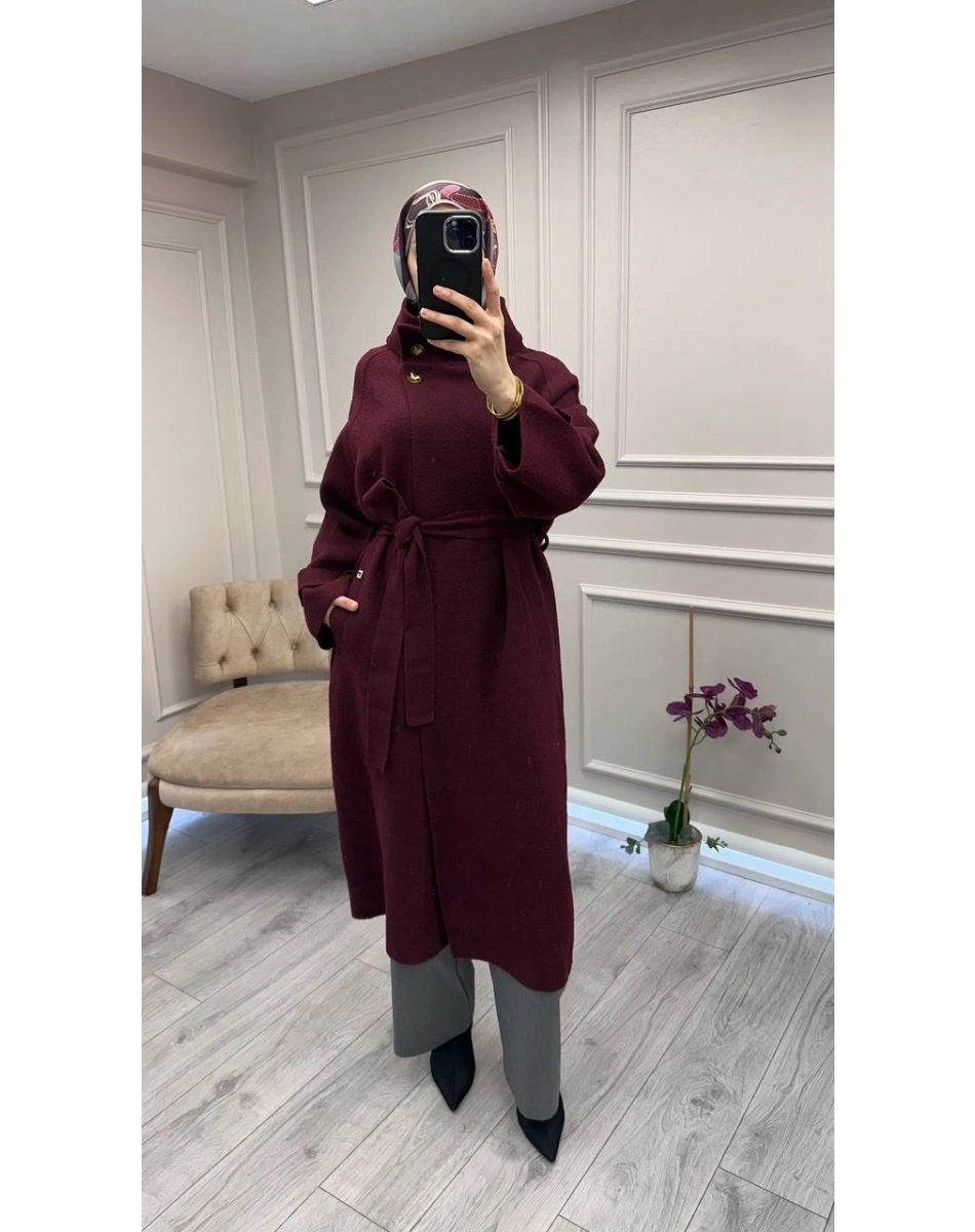 Ghisa 26KGSKBN6550 Mürdüm Anvelop Dik Yaka Kaban