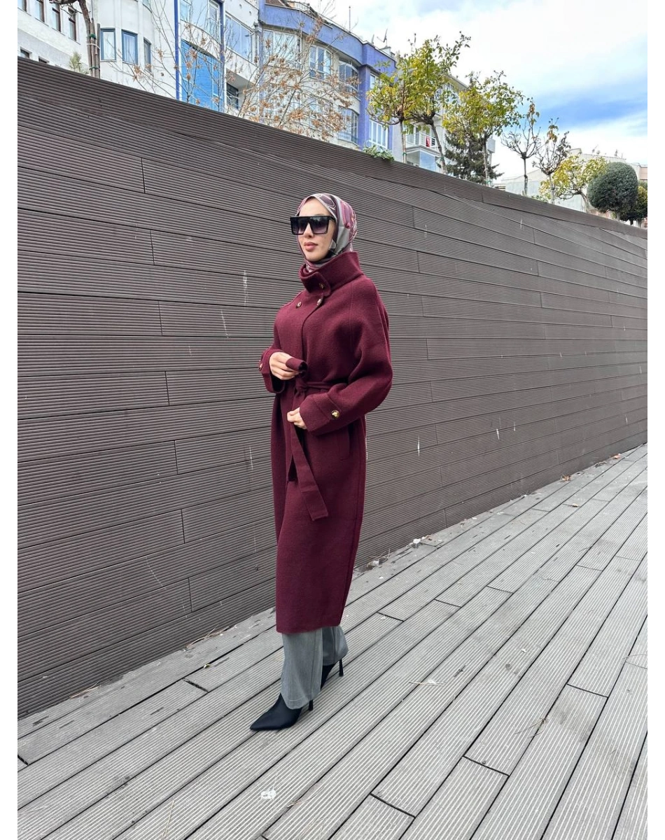 Ghisa 26KGSKBN6550 Mürdüm Anvelop Dik Yaka Kaban