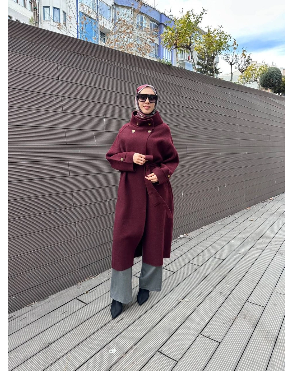 Ghisa 26KGSKBN6550 Mürdüm Anvelop Dik Yaka Kaban