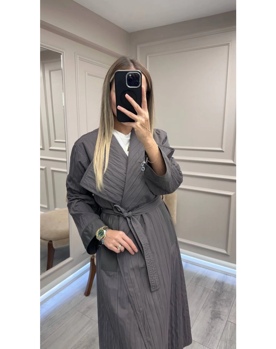 Ghisa 26KGSPRD2684 Gri Kolları Fermuar Detaylı Kap