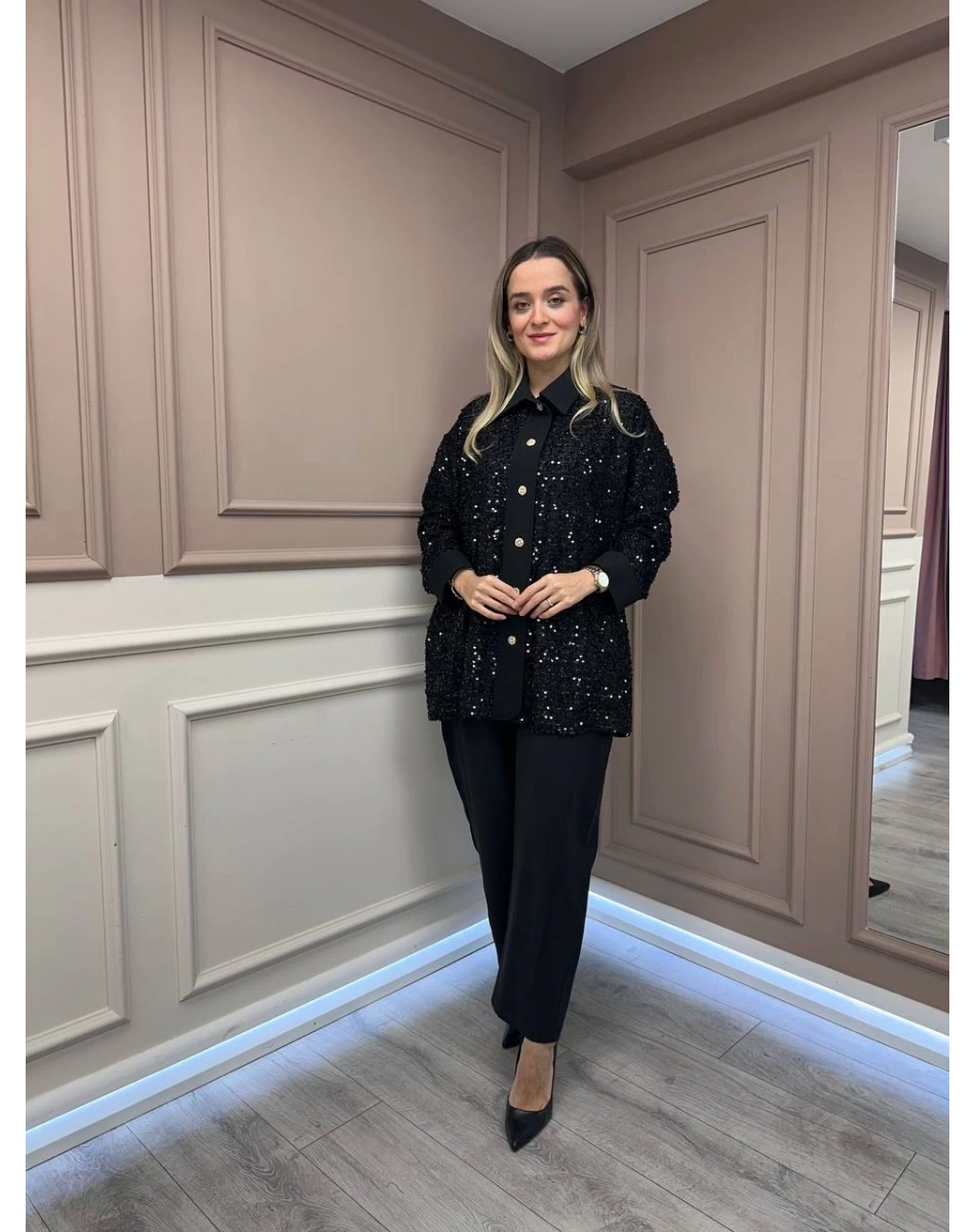 Ghisa 26KGSTKM4065 Siyah Payetli İkili Takım