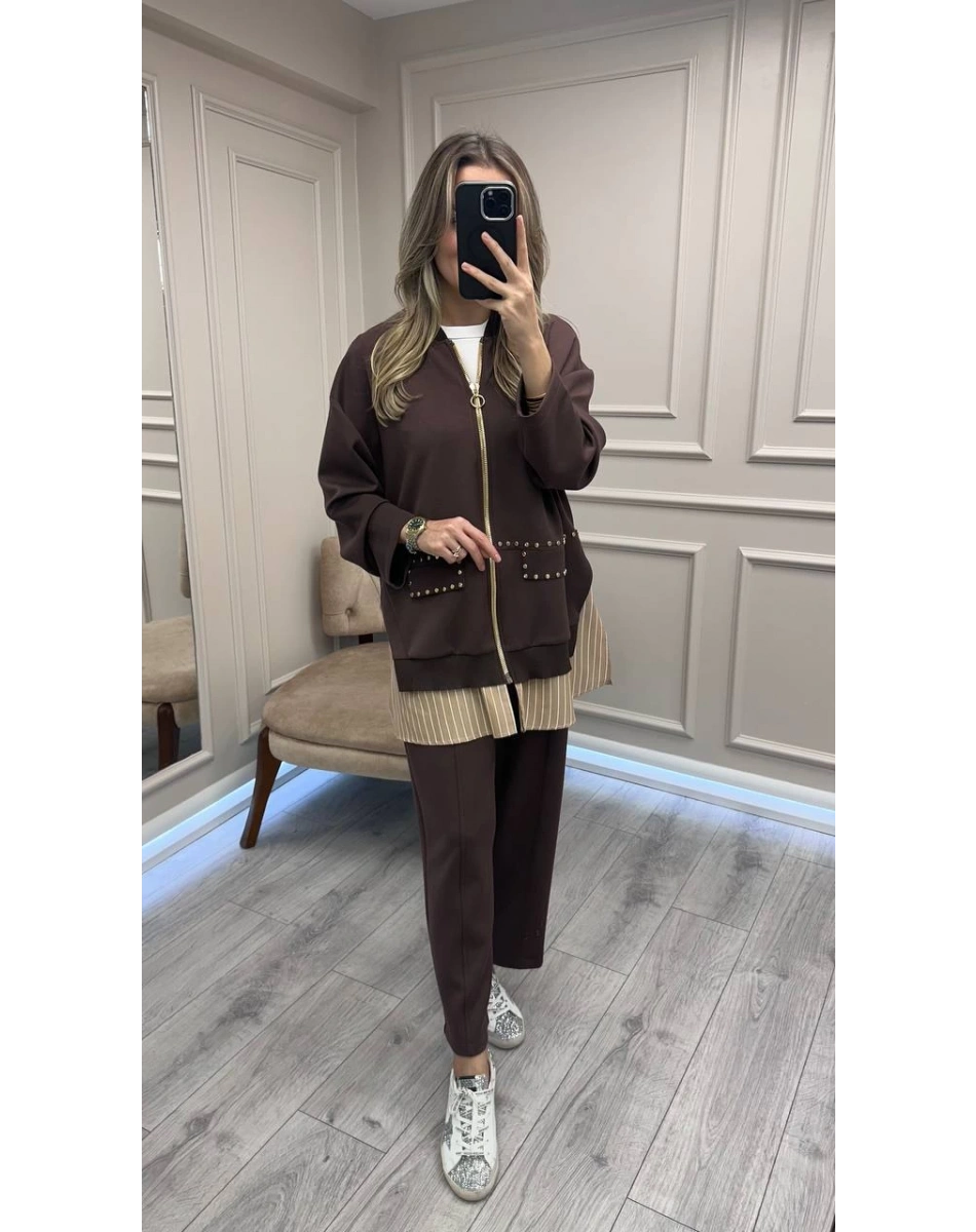 Ghisa 26KGSTKM4066 Kahve Gömlek Detaylı Takım