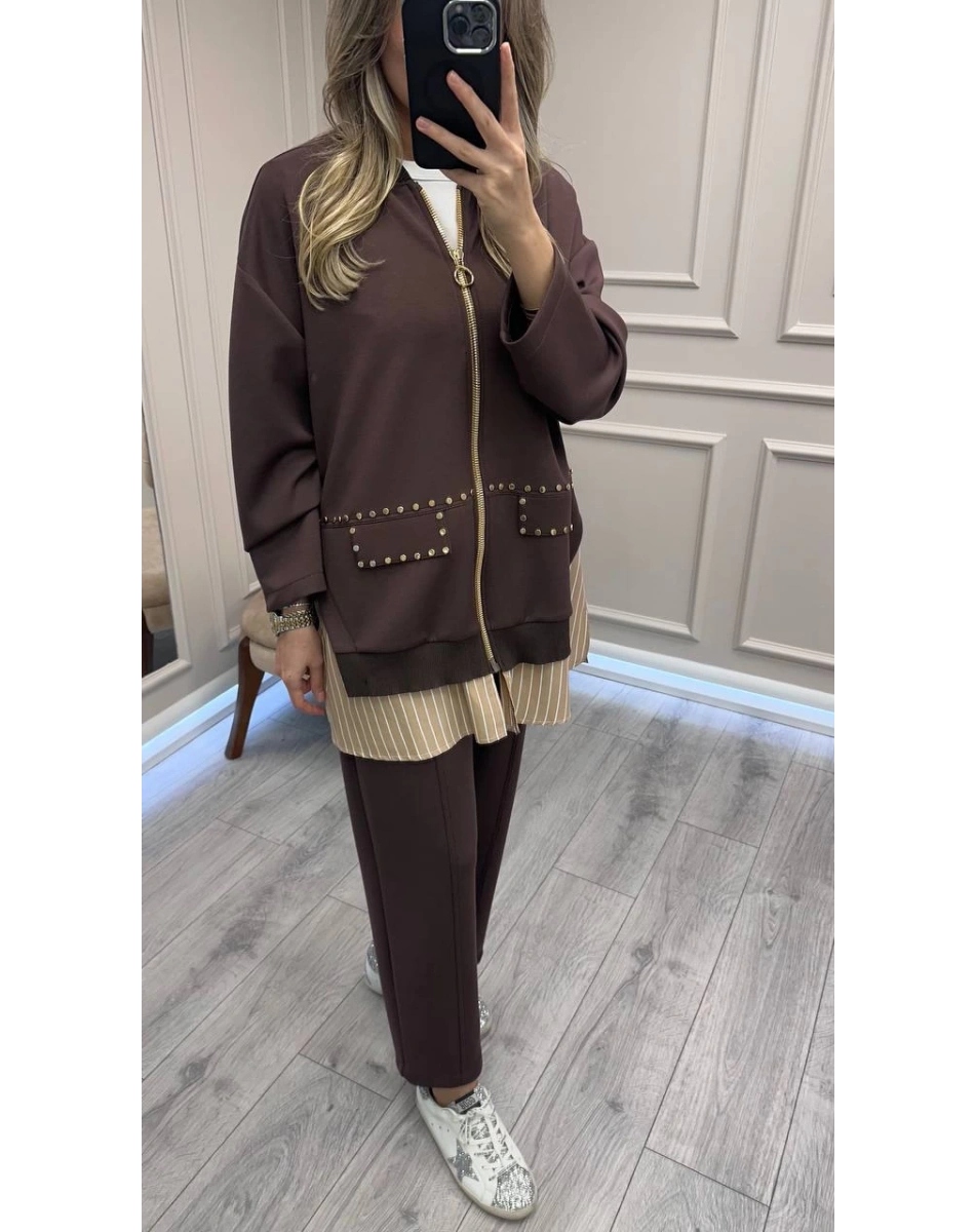 Ghisa 26KGSTKM4066 Kahve Gömlek Detaylı Takım