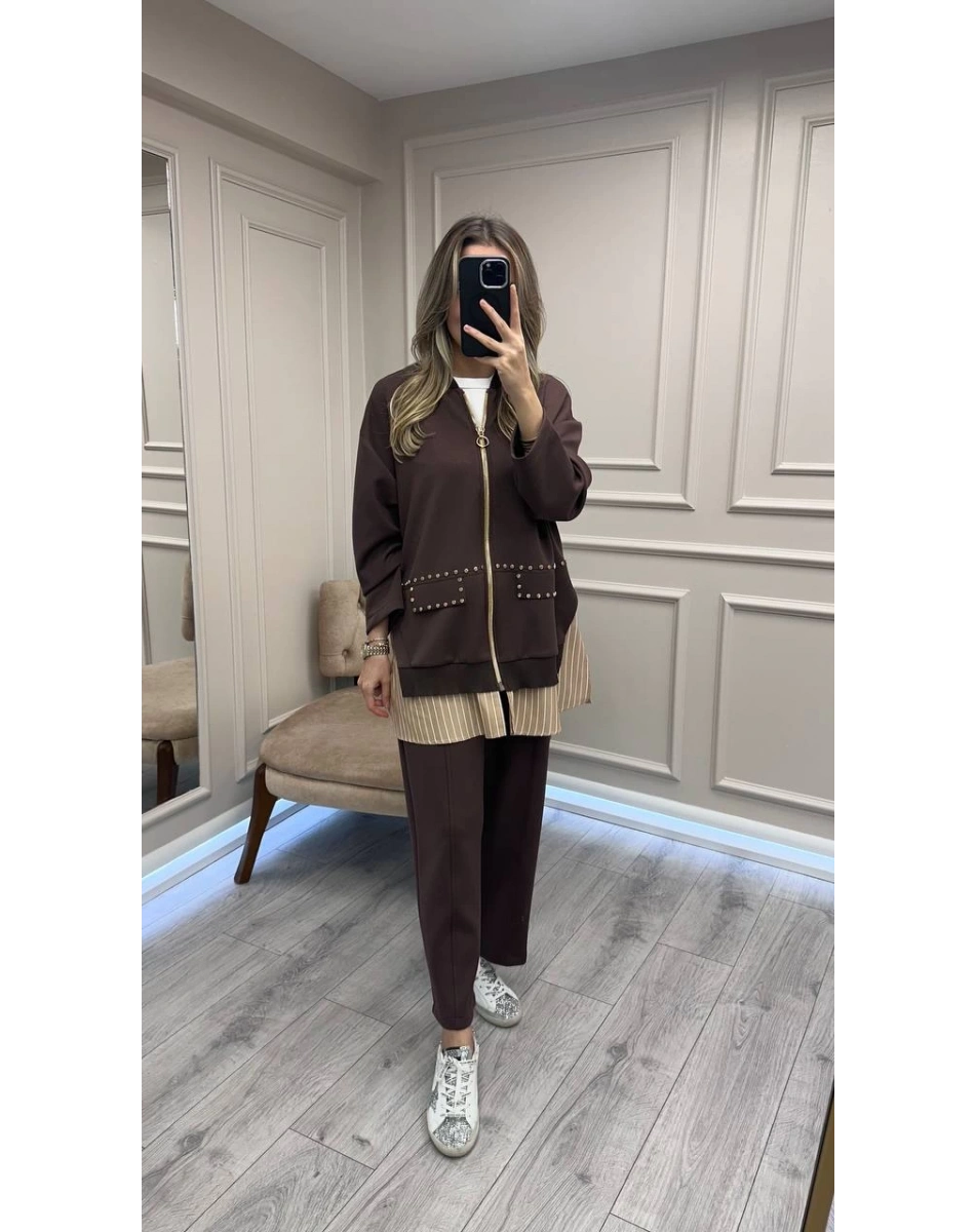 Ghisa 26KGSTKM4066 Kahve Gömlek Detaylı Takım