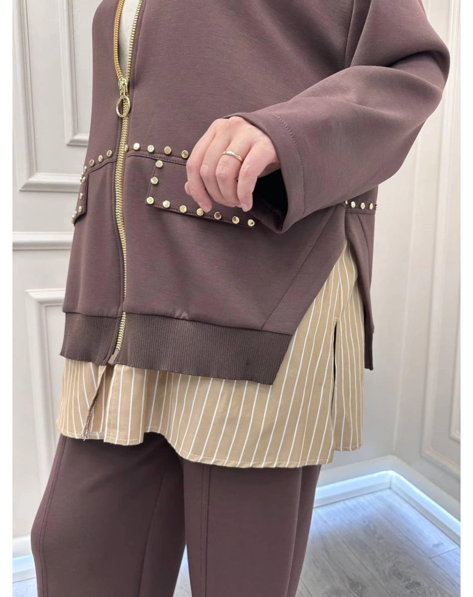 Ghisa 26KGSTKM4066 Kahve Gömlek Detaylı Takım