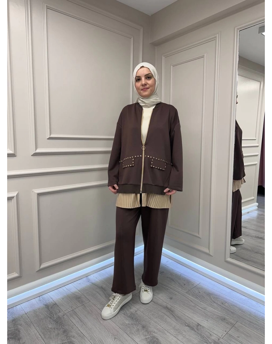 Ghisa 26KGSTKM4066 Kahve Gömlek Detaylı Takım