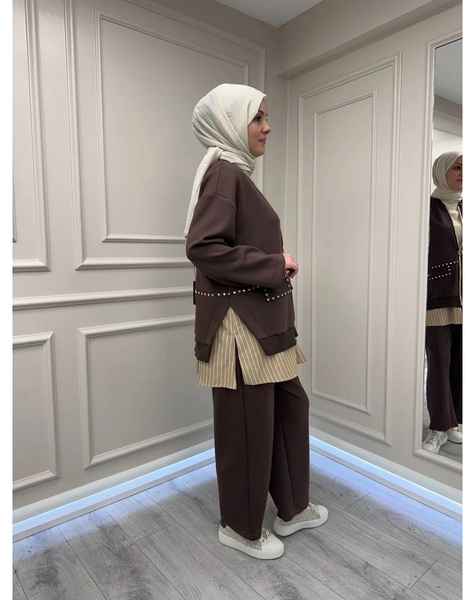 Ghisa 26KGSTKM4066 Kahve Gömlek Detaylı Takım