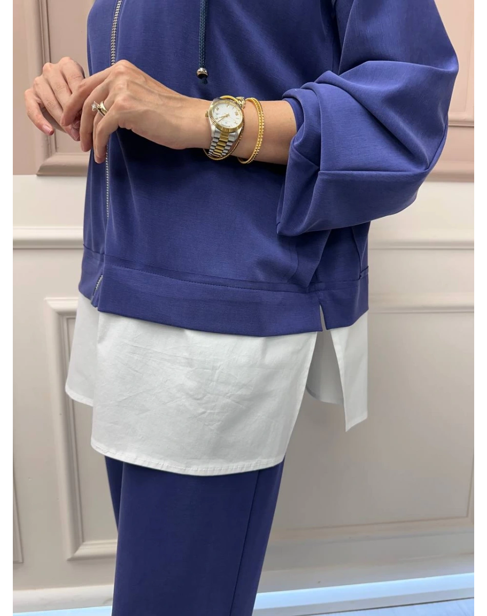 Ghisa 26KGSTKM4068 İndigo Etek Ucu Detaylı İkili Takım