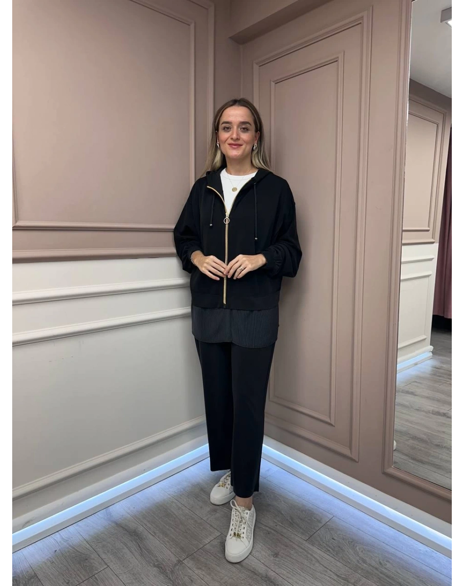 Ghisa 26KGSTKM4068 Siyah Etek Ucu Detaylı İkili Takım