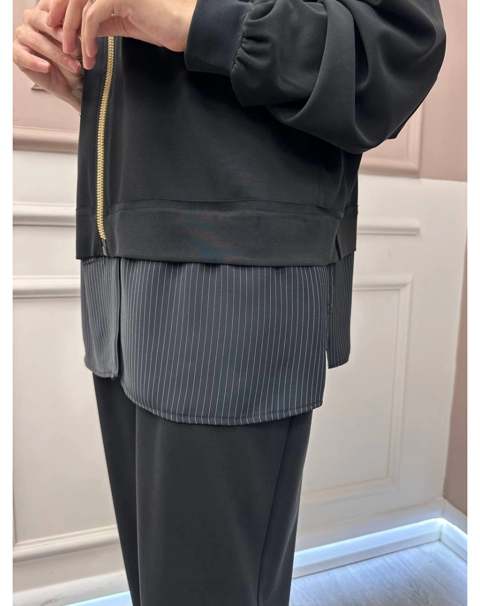 Ghisa 26KGSTKM4068 Siyah Etek Ucu Detaylı İkili Takım