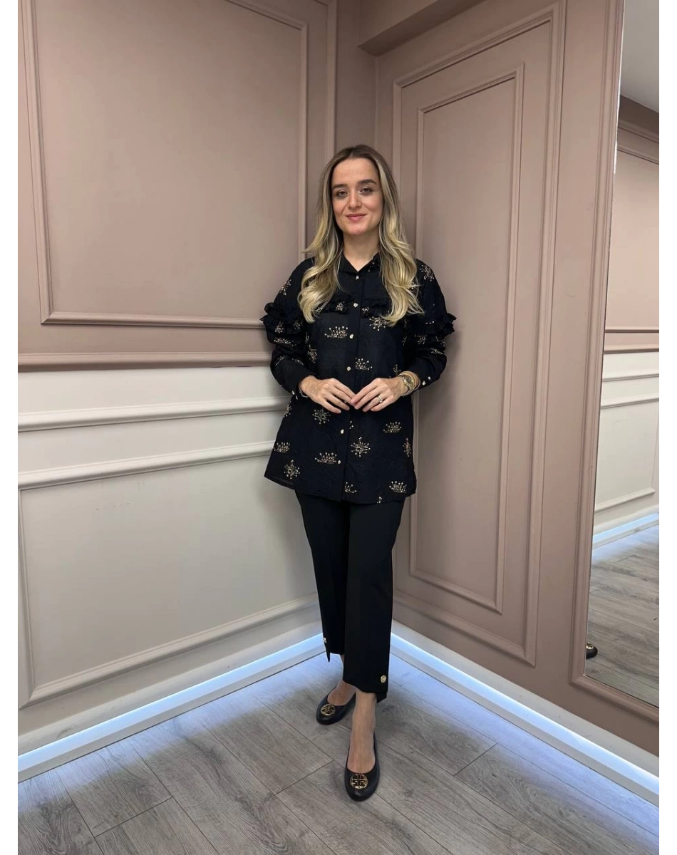 Ghisa 26KGSTNK3211 Siyah Gold Detaylı Tunik