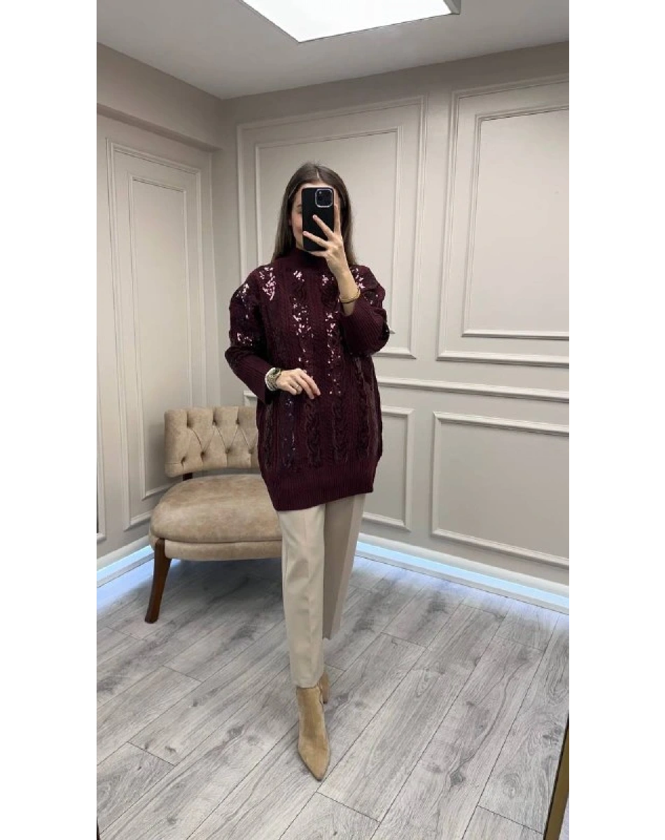 Ghisa 26KGSTNK4156 Bordo Pul Detaylı Tunik