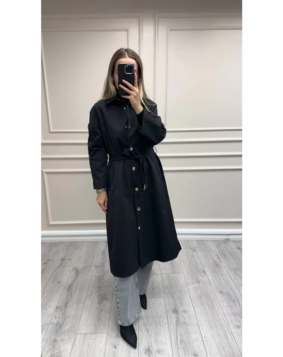 Ghisa 26KGSTRN2687 Siyah Kemerli Trençkot