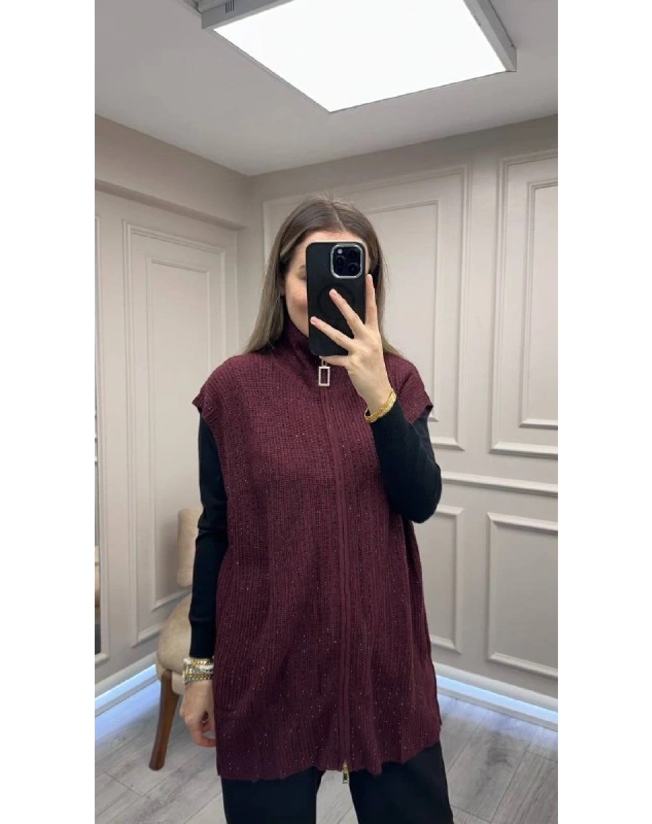 Ghisa 26KGSYLK3302 Bordo Yakası Fermuarlı Yelek