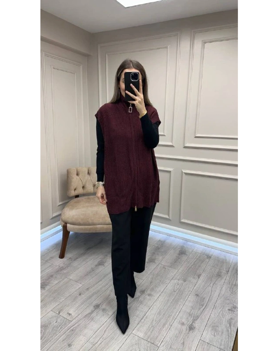 Ghisa 26KGSYLK3302 Bordo Yakası Fermuarlı Yelek