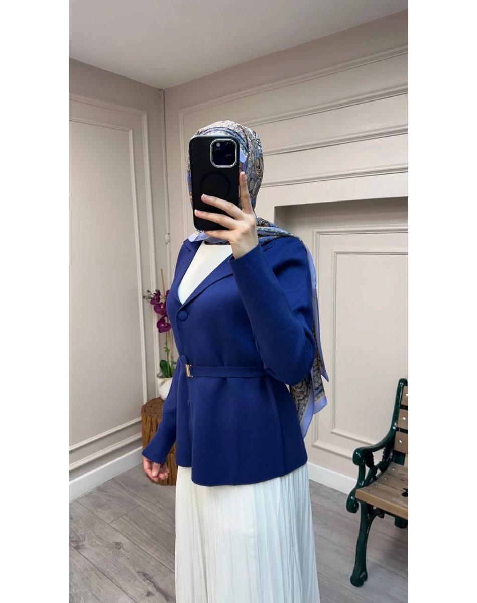 Ghisa 26KOBCKT3358 Lacivert Kemerli Ceket