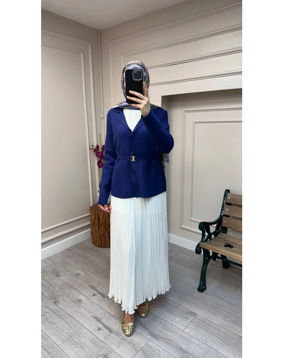 Ghisa 26KOBCKT3358 Lacivert Kemerli Ceket