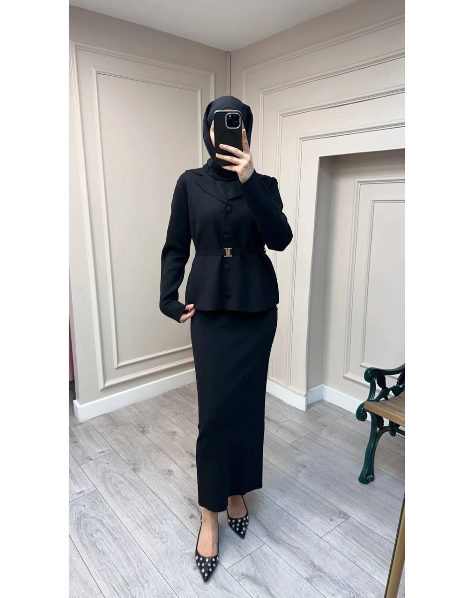 Ghisa 26KOBCKT3358 Siyah Kemerli Ceket