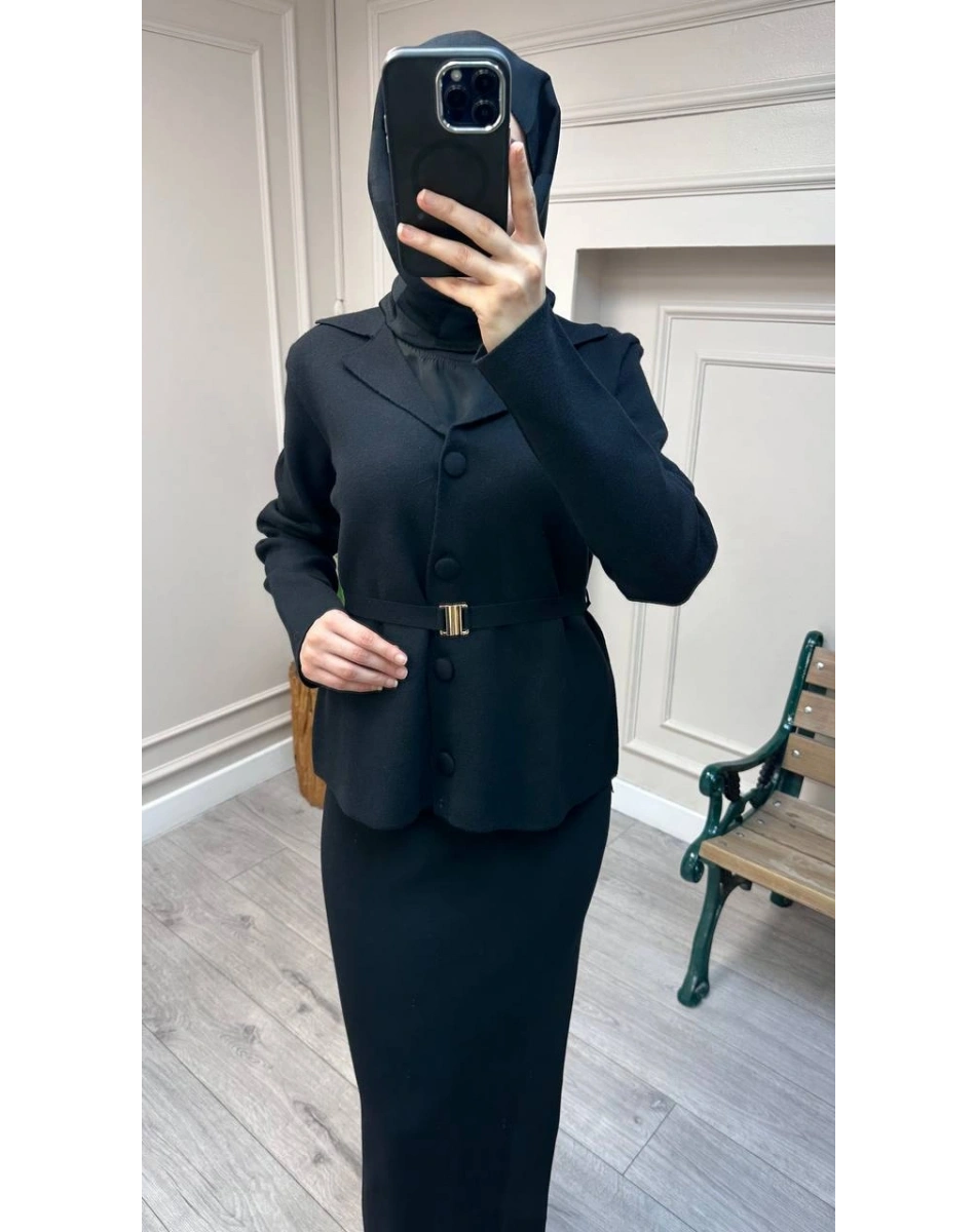 Ghisa 26KOBCKT3358 Siyah Kemerli Ceket