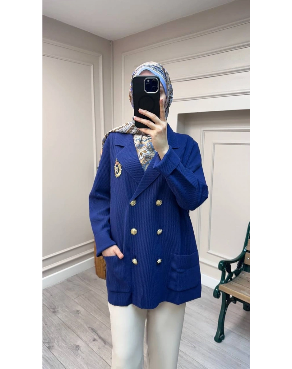 Ghisa 26KOBCKT3359 Lacivert Logo Detaylı Ceket