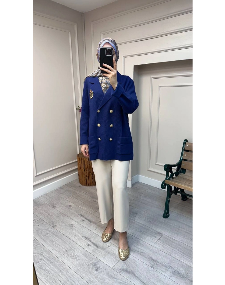 Ghisa 26KOBCKT3359 Lacivert Logo Detaylı Ceket