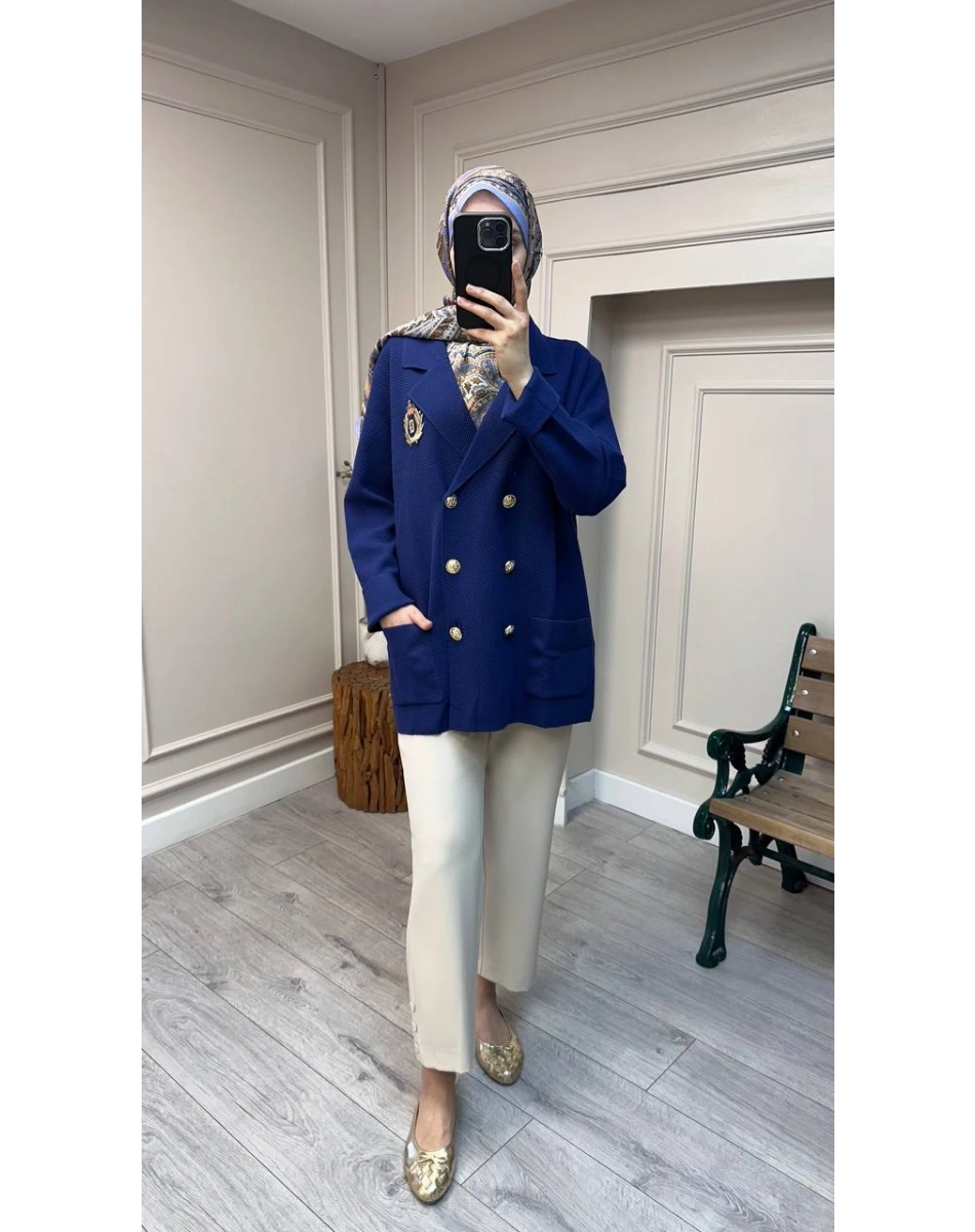 Ghisa 26KOBCKT3359 Lacivert Logo Detaylı Ceket