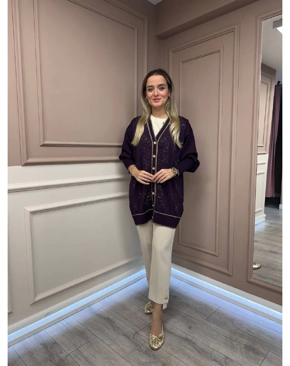 Ghisa 26KOBHRK3166 Mürdüm Triko Hırka