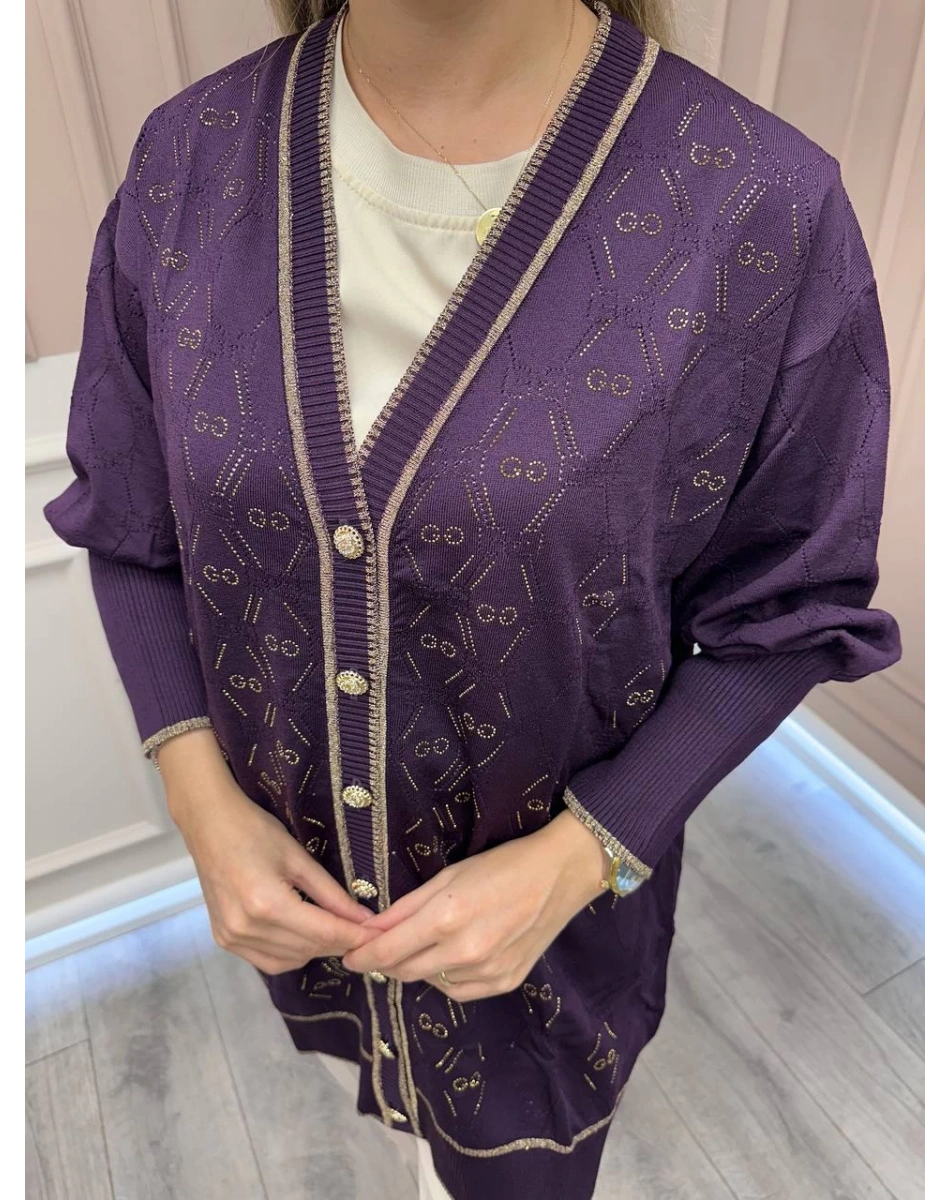 Ghisa 26KOBHRK3166 Mürdüm Triko Hırka