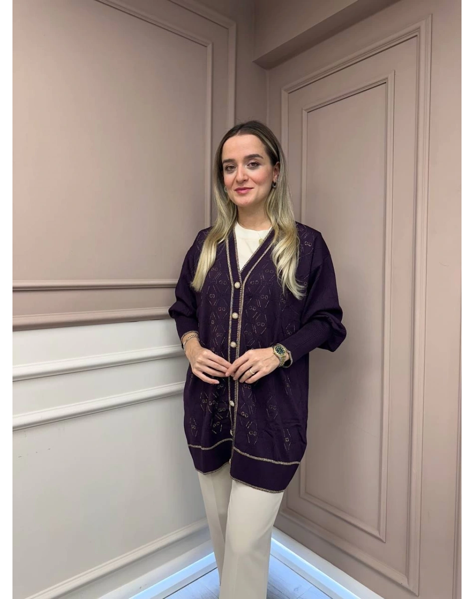 Ghisa 26KOBHRK3166 Mürdüm Triko Hırka