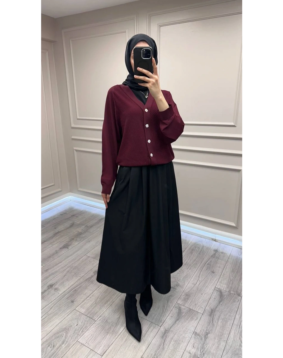 Ghisa 26KOBHRK3183 Mürdüm V Yaka Triko Hırka